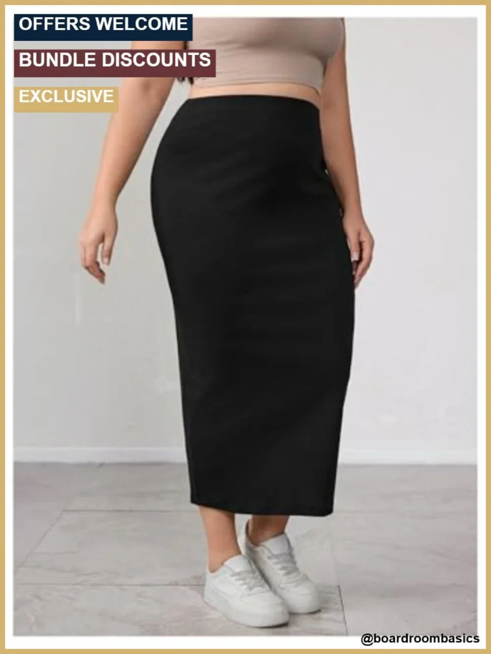 Plus Size High Waisted Elastic Waist Pencil Skirt Maxi Length
